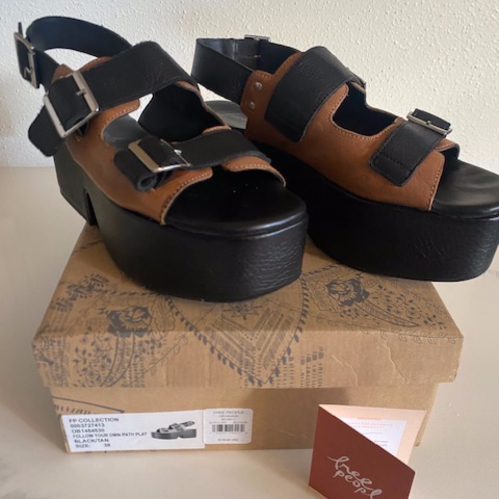 FREE PEOPLE BLACK-BROWN PLATFORM SANDALS